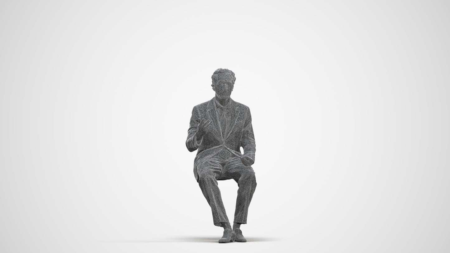 3D human model man business, photogrammetry scanned person for archviz, three-quarter front view render