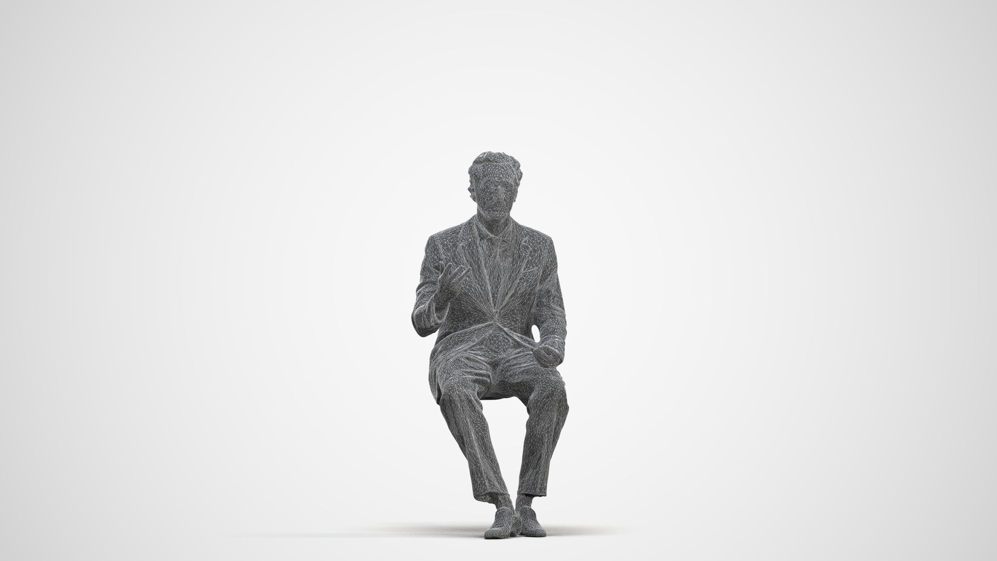 3D human model man business, photogrammetry scanned person for archviz, three-quarter front view render