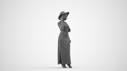 3D human model woman casual standing, photogrammetry scanned person for archviz, wireframe side view
