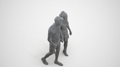 scanned 3D woman casual couple, photogrammetry people for Enscape and V-Ray, wireframe three-quarter view