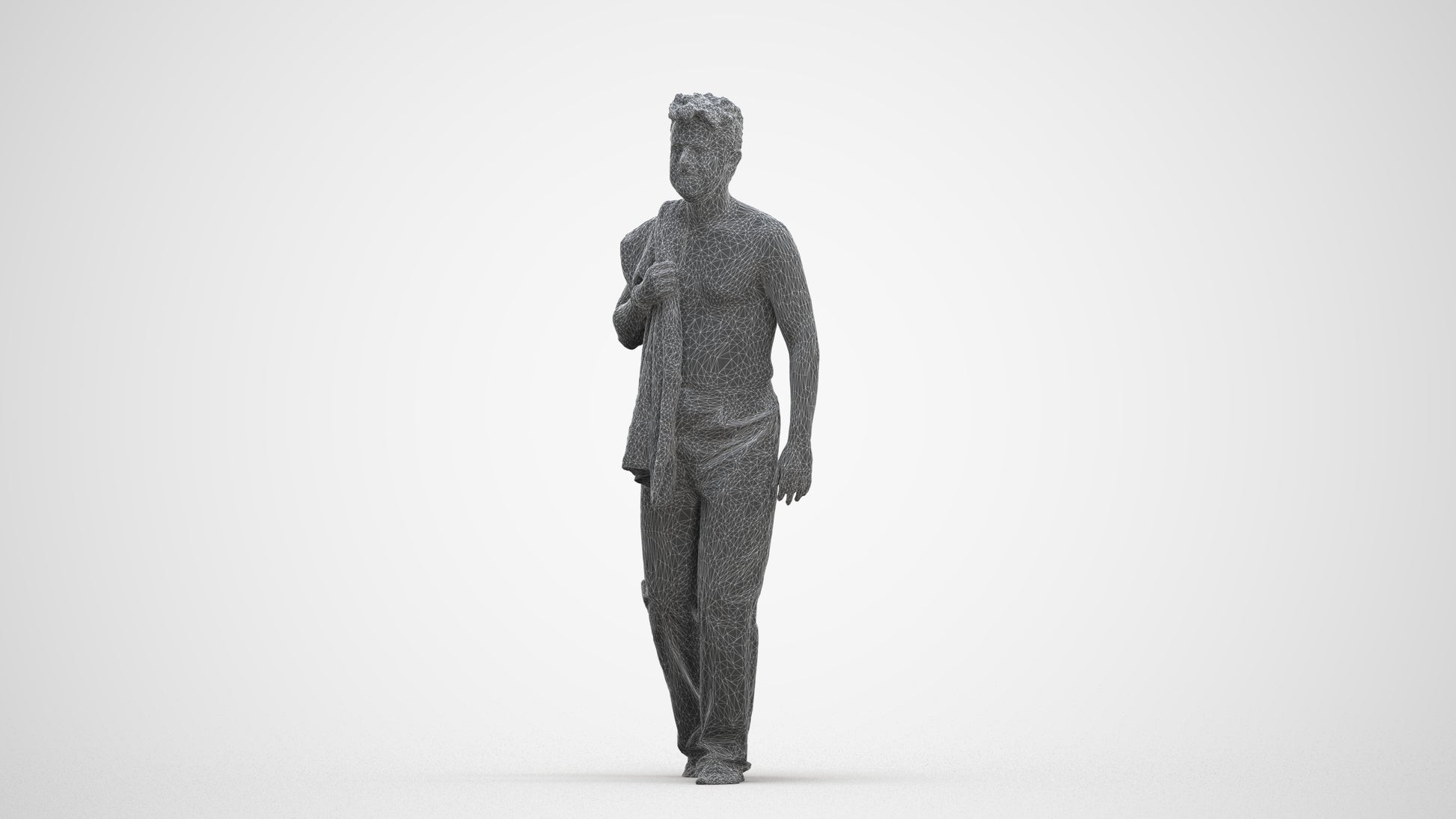 3D human model person bathroom, photogrammetry scanned person for archviz, three-quarter front view render