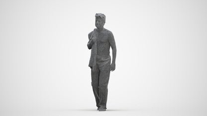 3D human model person bathroom, photogrammetry scanned person for archviz, three-quarter front view render