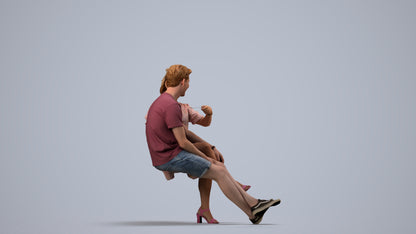scanned 3D woman casual couple, photogrammetry people for Enscape and V-Ray, side view render