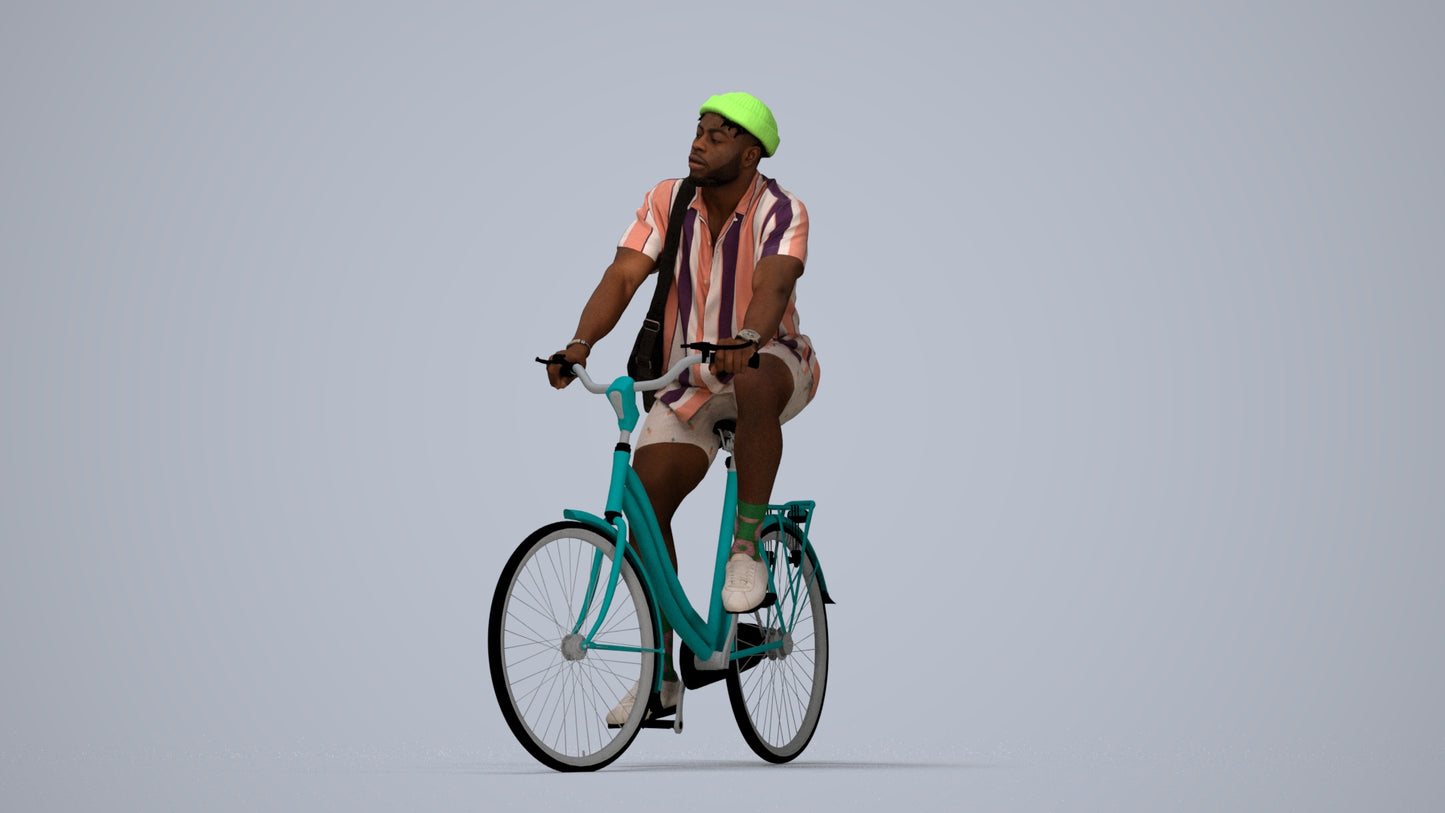 realistic 3D human man casual cycling, archviz people FBX OBJ for Blender, top-down view render
