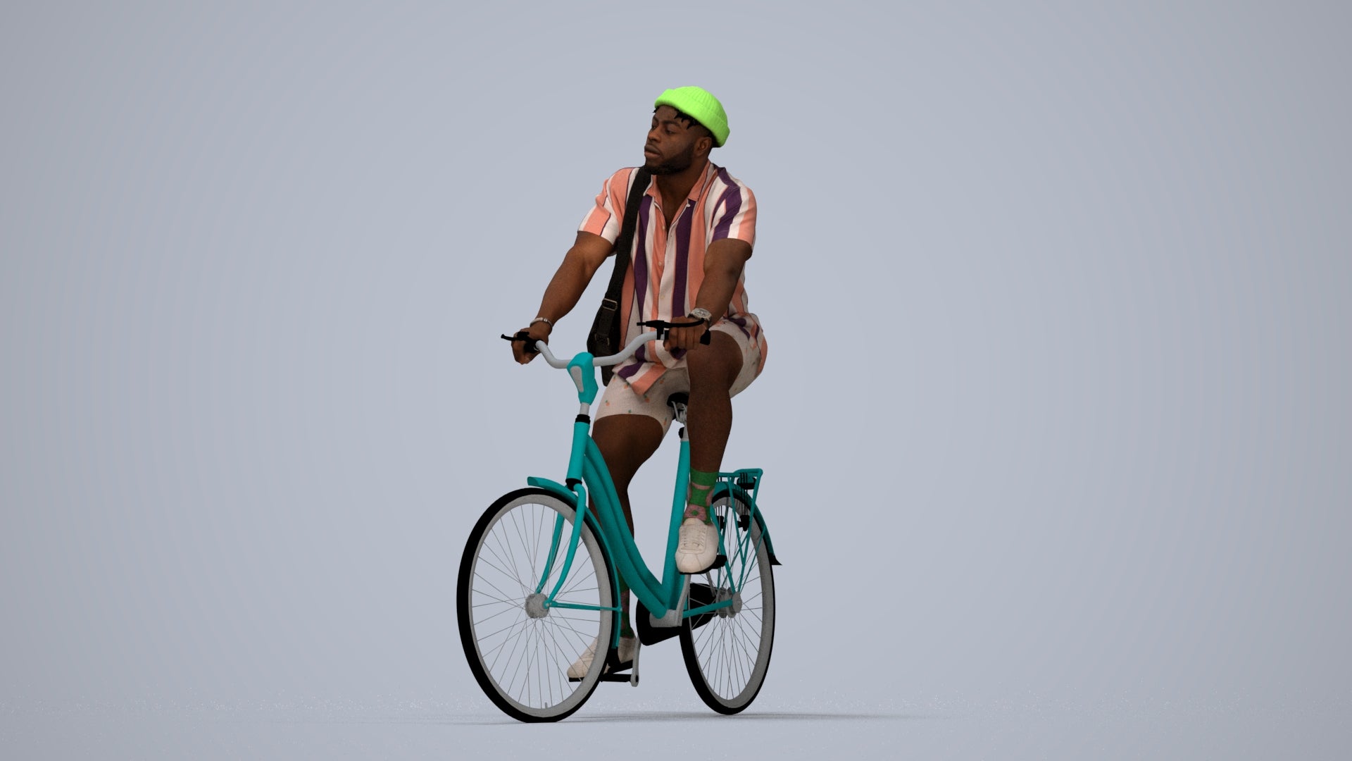realistic 3D human man casual cycling, archviz people FBX OBJ for Blender, top-down view render