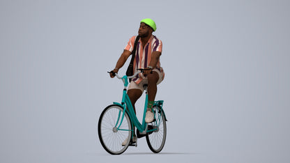 realistic 3D human man casual cycling, archviz people FBX OBJ for Blender, top-down view render