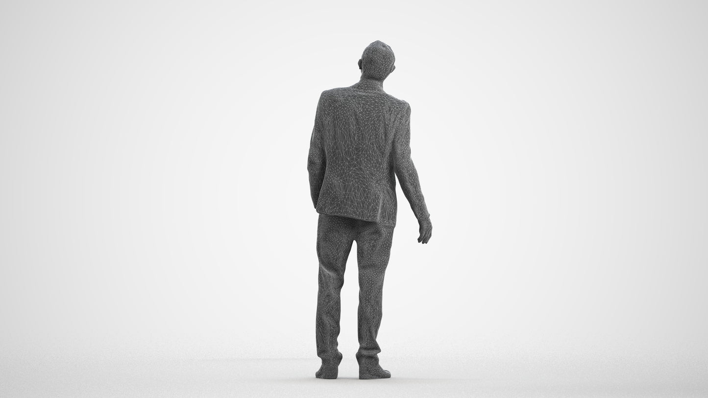 3D people model senior man business, scanned human for 3ds Max rendering, wireframe front view