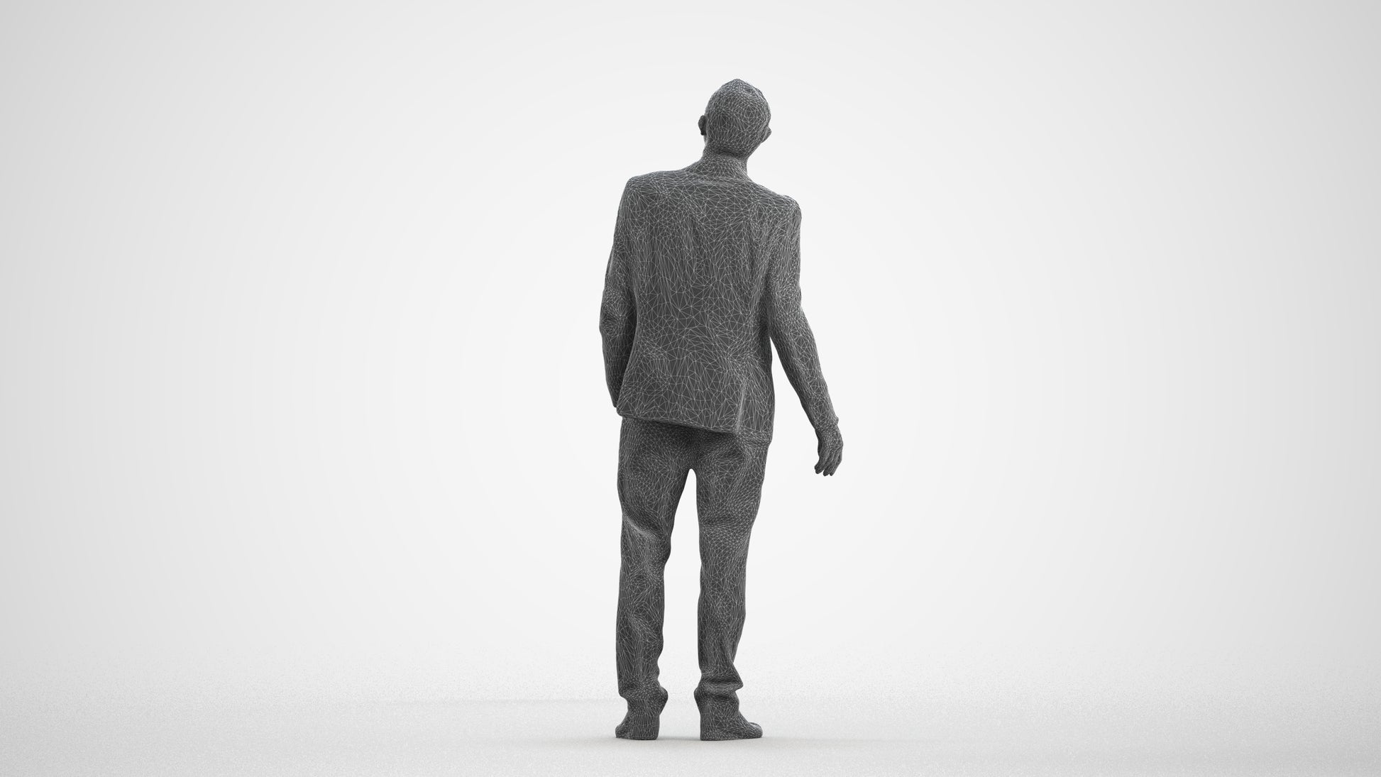 3D people model senior man business, scanned human for 3ds Max rendering, wireframe front view