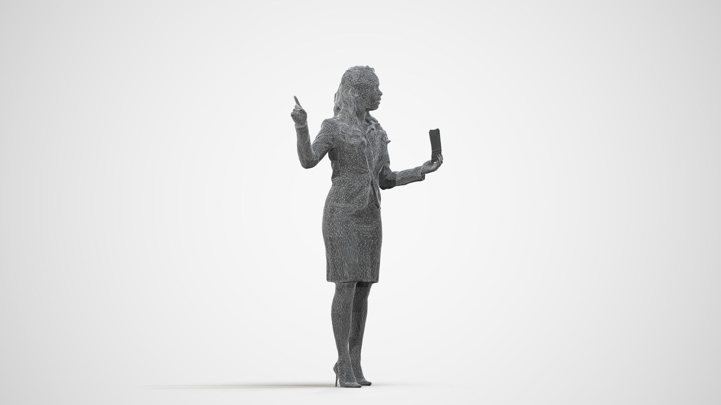 3D people model woman business, scanned human for 3ds Max rendering, wireframe side view