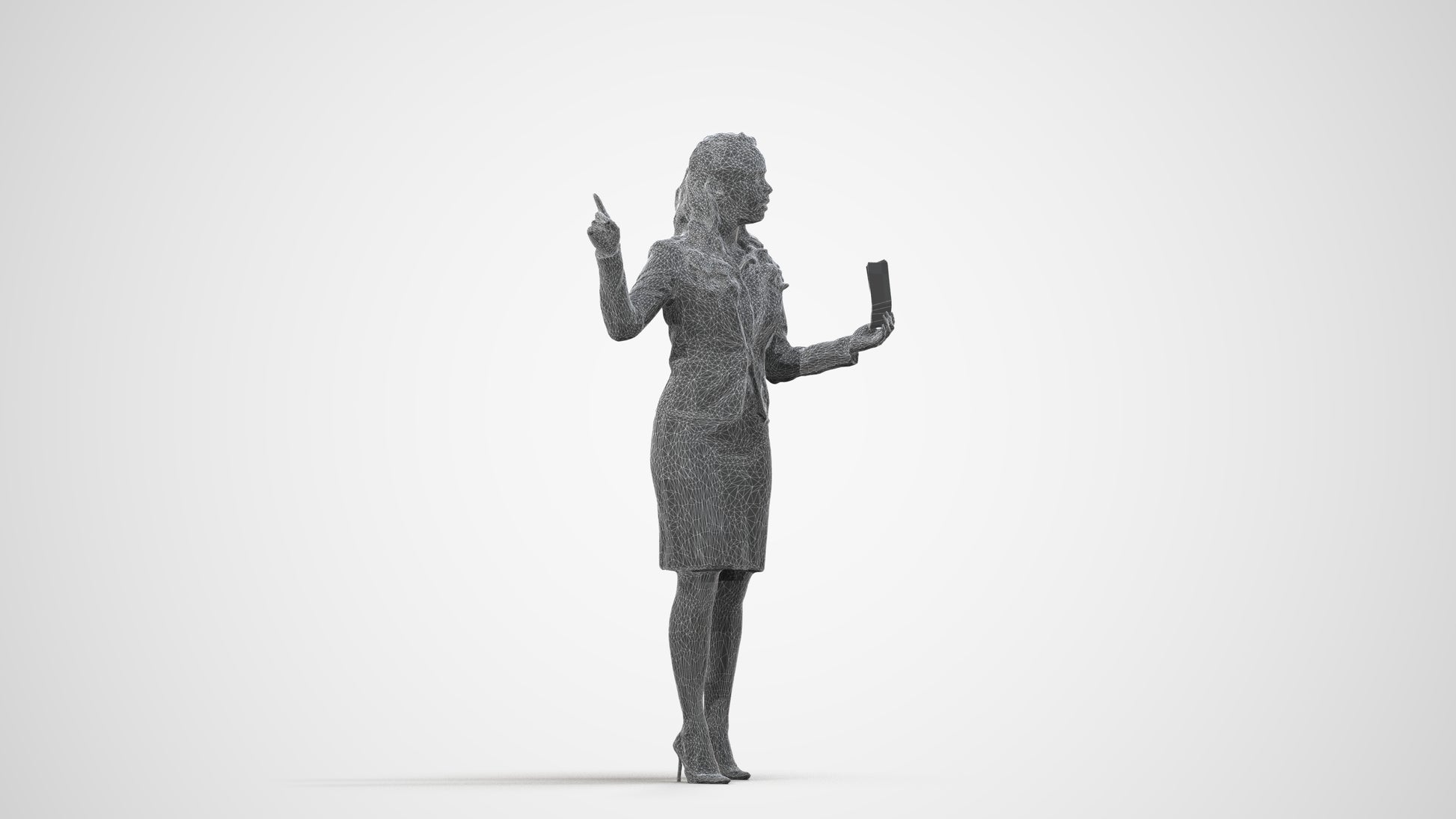 3D people model woman business, scanned human for 3ds Max rendering, wireframe side view