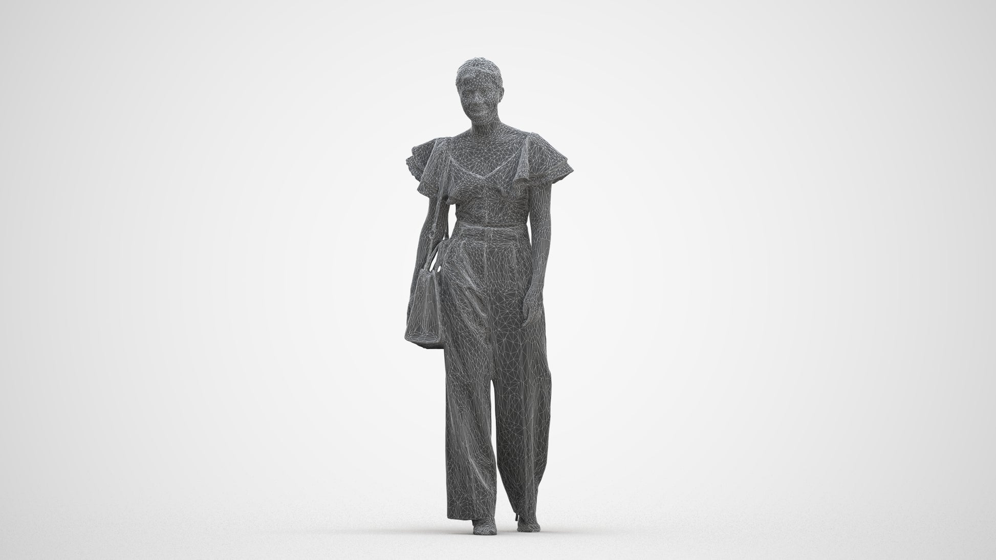 3D scanned woman walking business, photorealistic archviz people for Enscape and SketchUp, three-quarter front view render