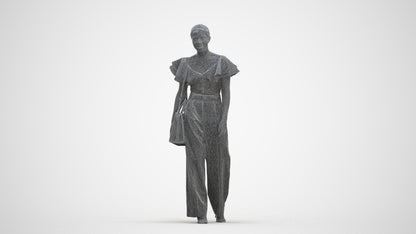 3D scanned woman walking business, photorealistic archviz people for Enscape and SketchUp, three-quarter front view render