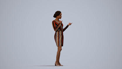 3D human model woman casual standing, photogrammetry scanned person for archviz, side view render