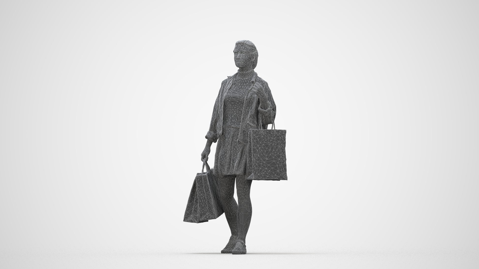 realistic 3D human woman casual walking, archviz people FBX OBJ for Blender, wireframe back view