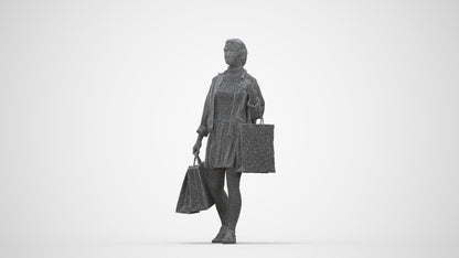 realistic 3D human woman casual walking, archviz people FBX OBJ for Blender, wireframe back view