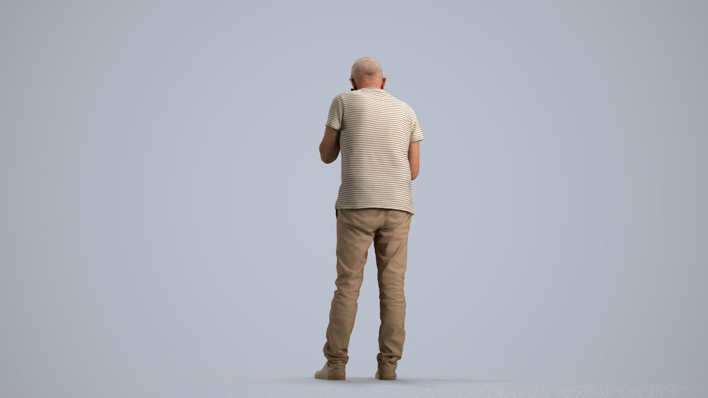 realistic 3D people senior man casual standing, render-ready for V-Ray and Corona, FBX OBJ, front view render
