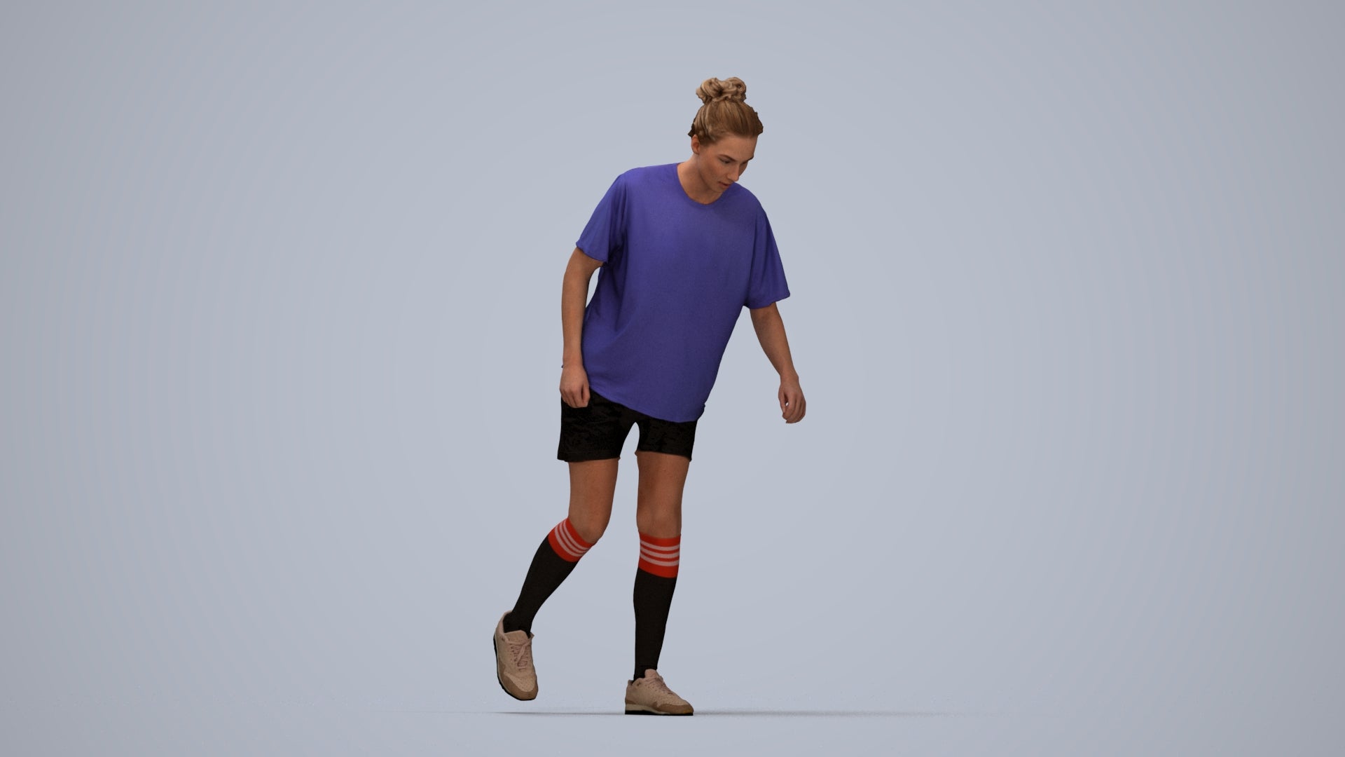 scanned 3D woman sport, photogrammetry people for Enscape and V-Ray, top-down view render