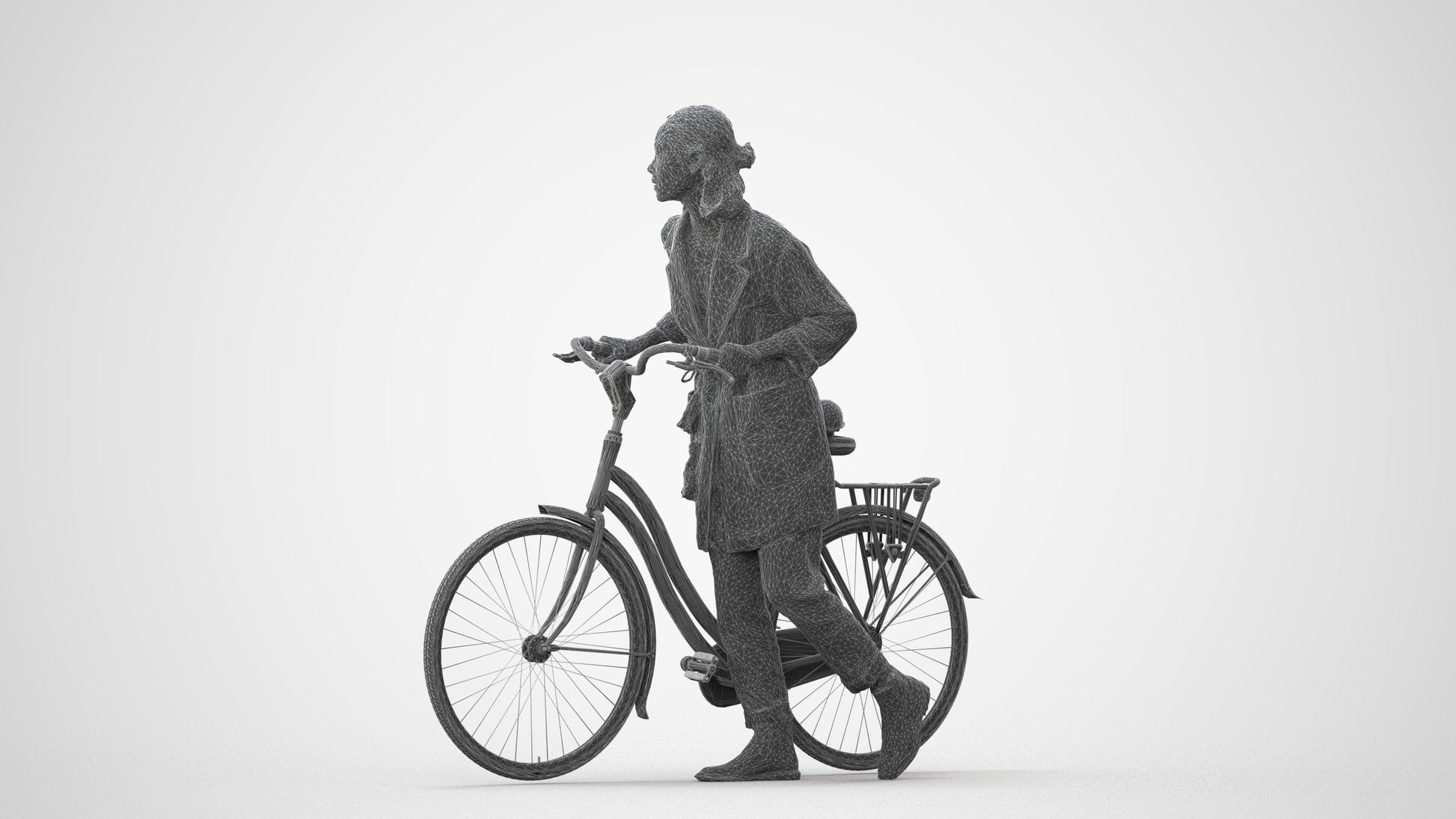 3D human model woman casual cycling, photogrammetry scanned person for archviz, square thumbnail