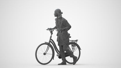3D human model woman casual cycling, photogrammetry scanned person for archviz, square thumbnail
