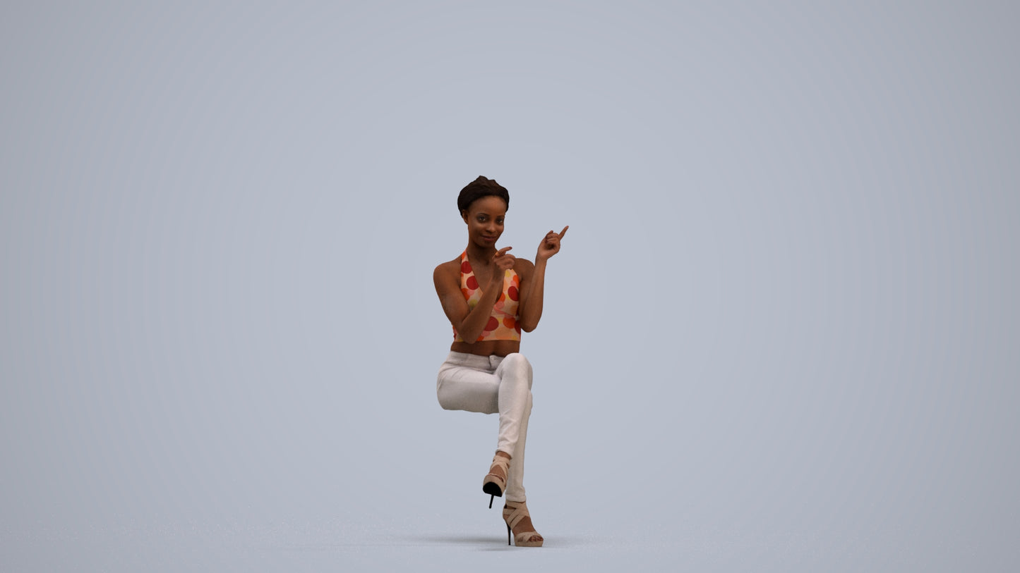 3D scanned woman sitting casual, photorealistic archviz people for Enscape and SketchUp, standing pose render