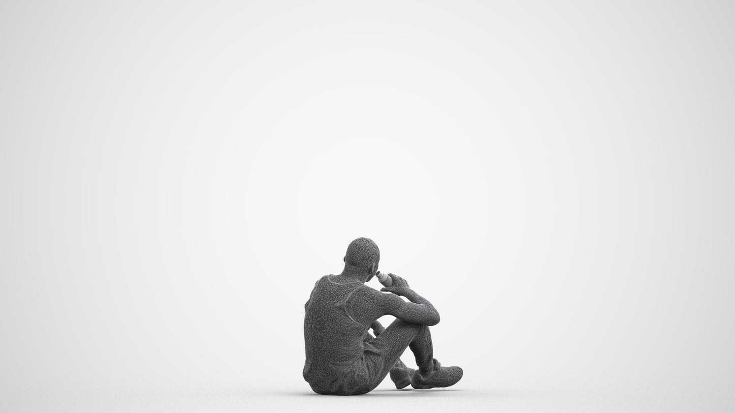 realistic 3D people man casual sitting, render-ready for V-Ray and Corona, FBX OBJ, wireframe front view