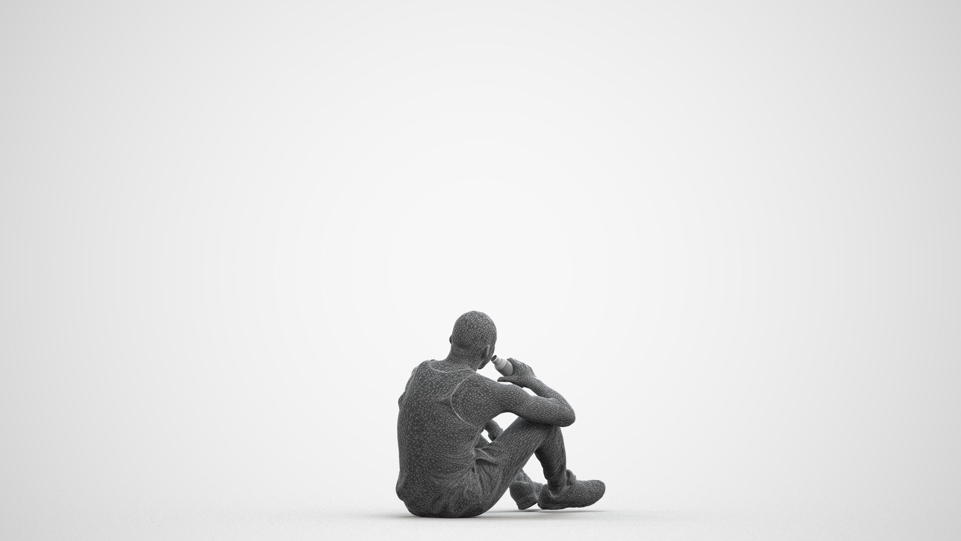realistic 3D people man casual sitting, render-ready for V-Ray and Corona, FBX OBJ, wireframe front view