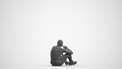 realistic 3D people man casual sitting, render-ready for V-Ray and Corona, FBX OBJ, wireframe front view