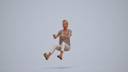 3D human model woman casual driving, photogrammetry scanned person for archviz, standing pose render