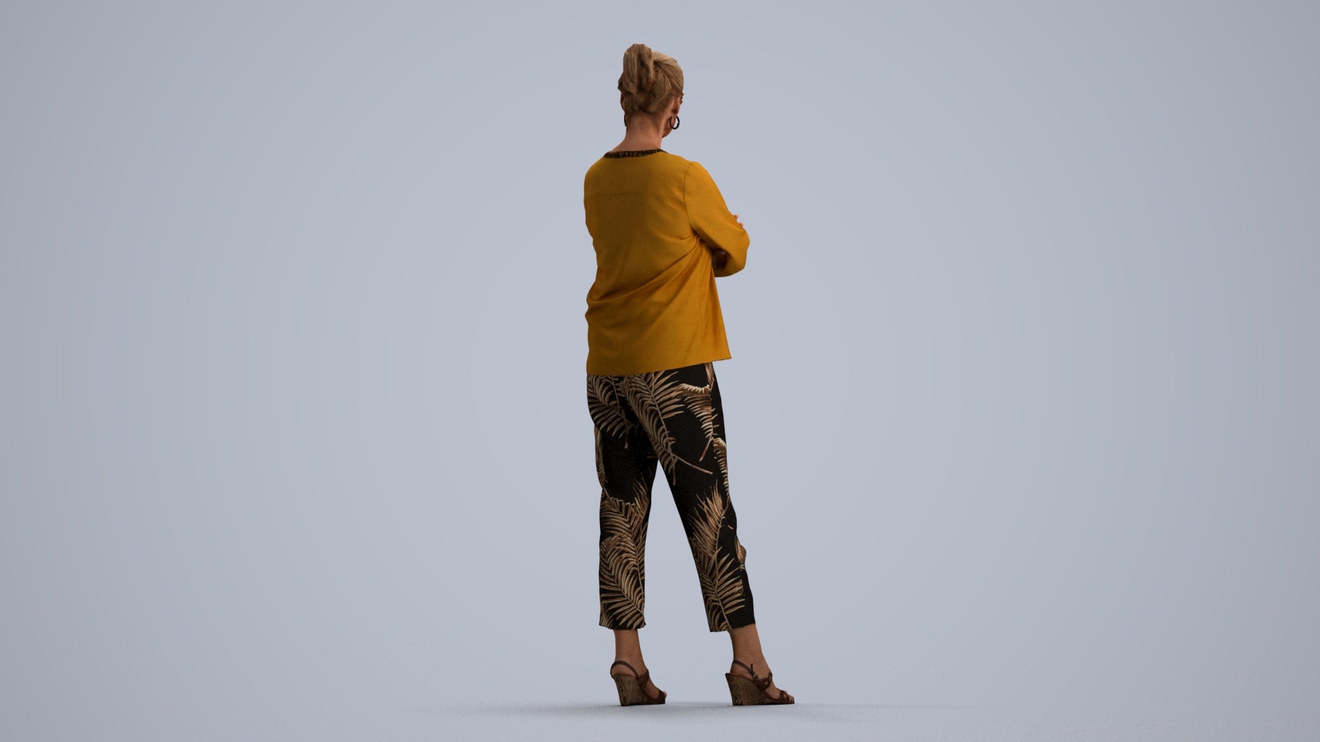 realistic 3D woman casual standing, scanned archviz people for Blender and 3ds Max, front view render