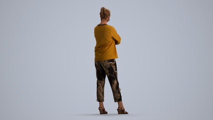 realistic 3D woman casual standing, scanned archviz people for Blender and 3ds Max, front view render