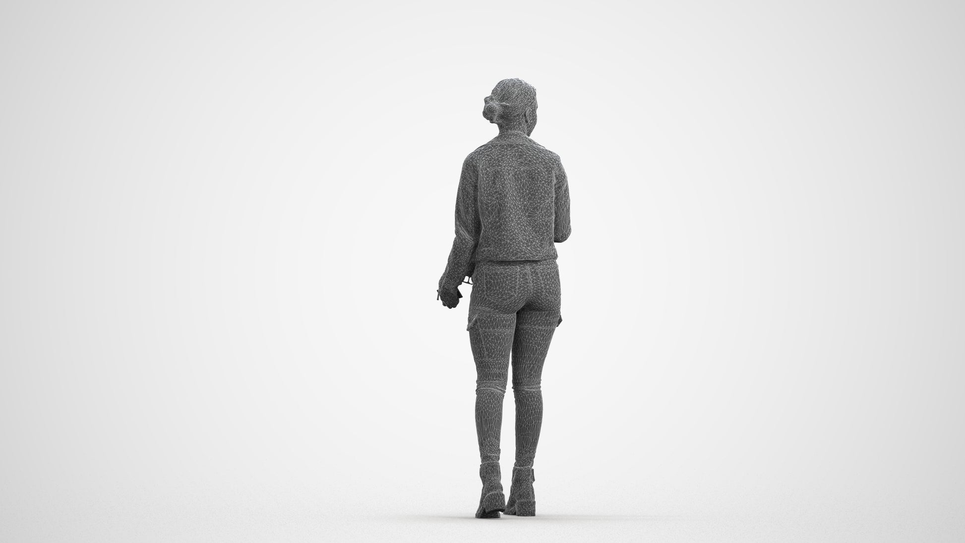 realistic 3D human woman casual walking, archviz people FBX OBJ for Blender, wireframe front view