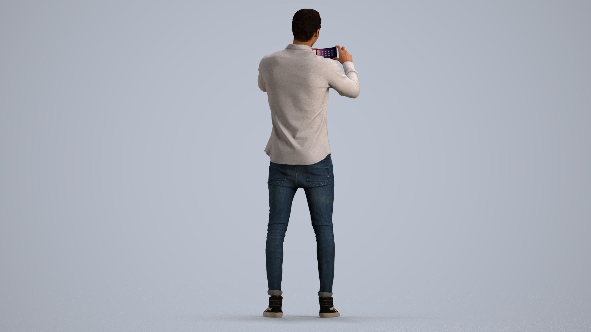 3D human model man casual standing, photogrammetry scanned person for archviz, front view render