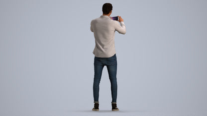3D human model man casual standing, photogrammetry scanned person for archviz, front view render