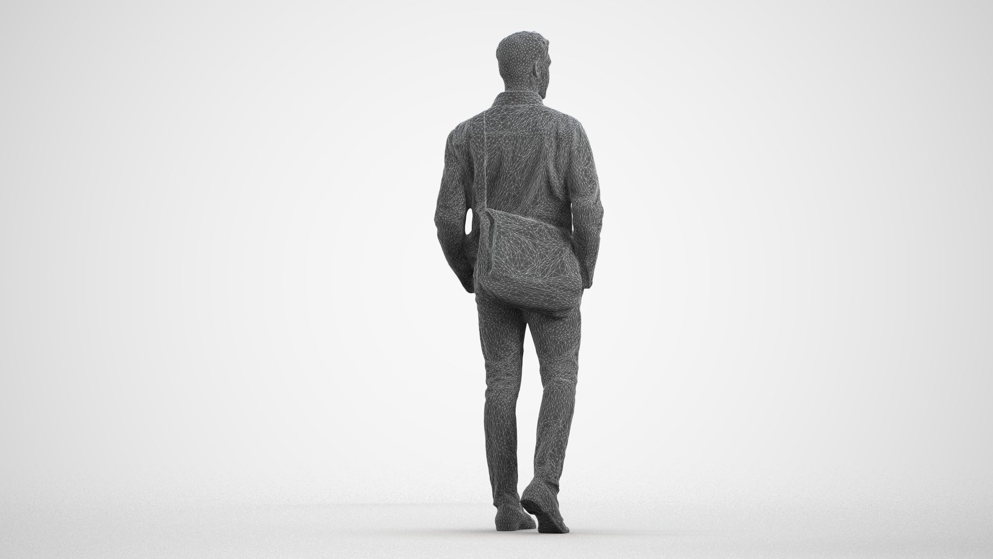 3D people model man casual walking, scanned human for 3ds Max rendering, wireframe front view