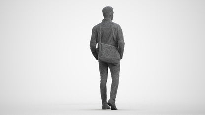 3D people model man casual walking, scanned human for 3ds Max rendering, wireframe front view