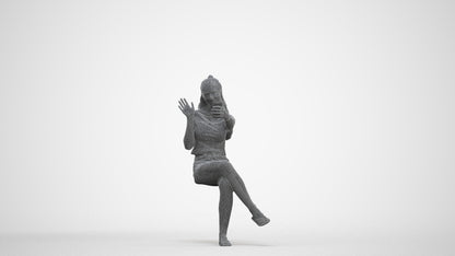 realistic 3D human girl casual sitting, archviz people FBX OBJ for Blender, three-quarter front view render