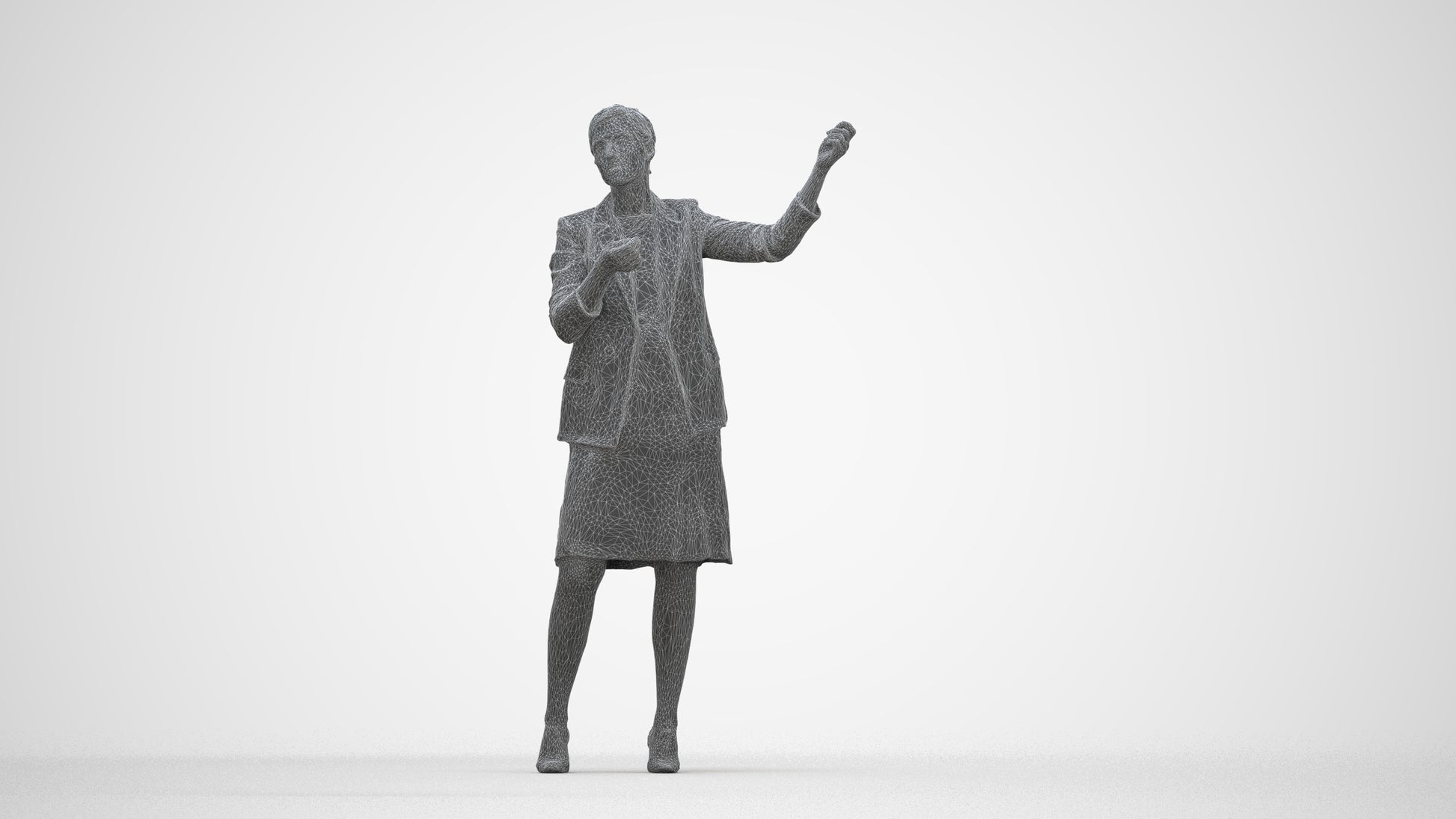 3D scanned woman business, photorealistic archviz people for Enscape and SketchUp, wireframe back view