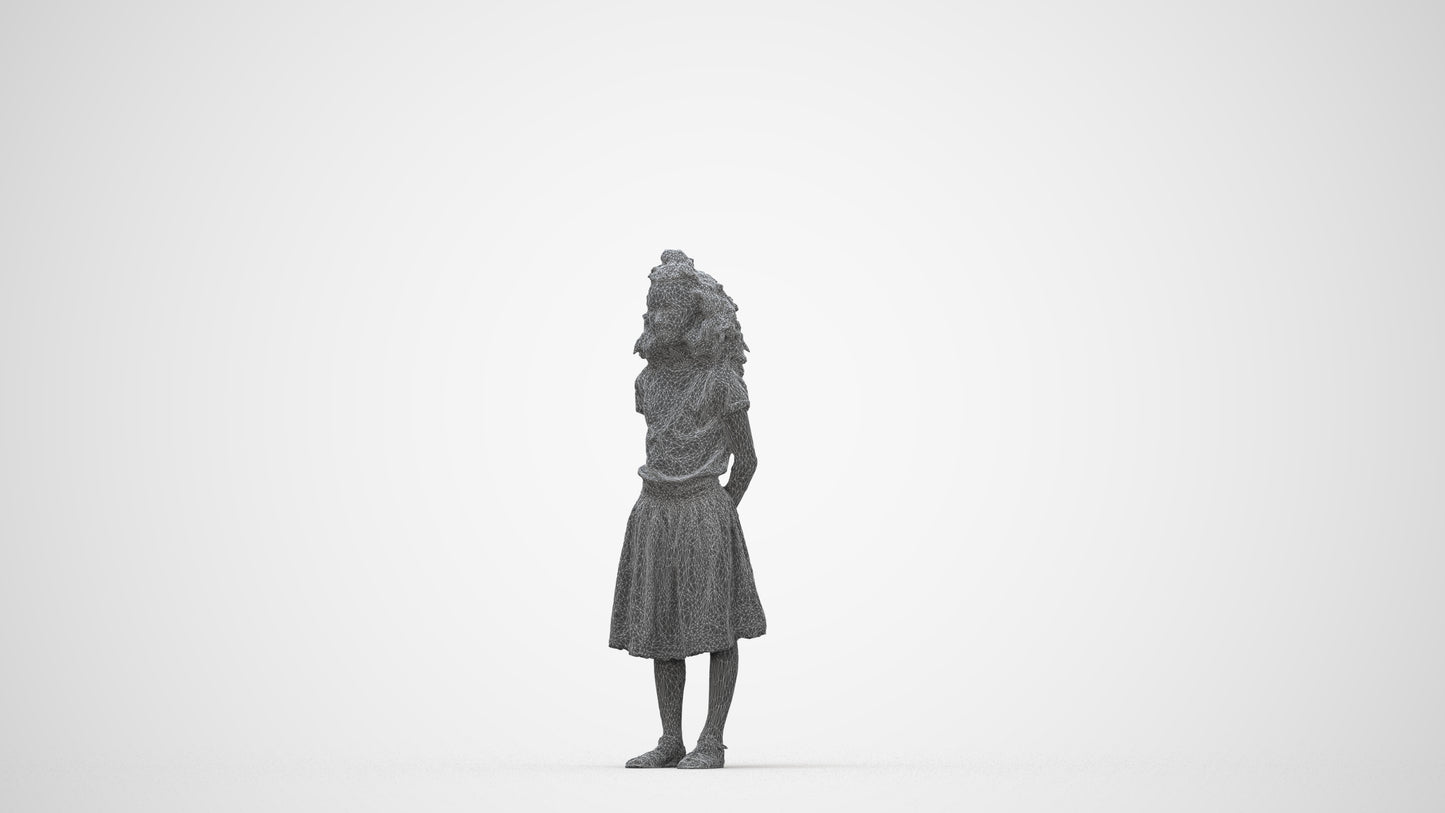 photogrammetry 3D girl casual kids, realistic human model archviz FBX, wireframe back view