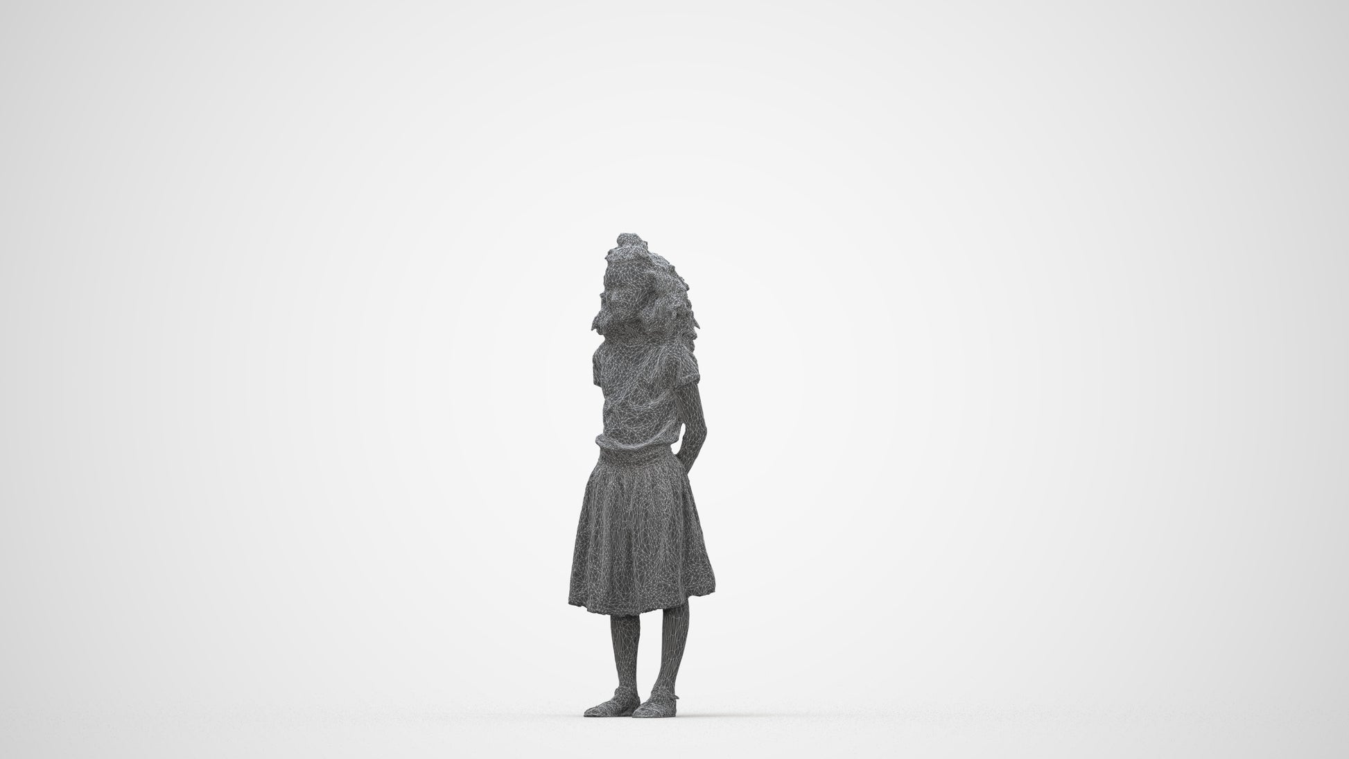 photogrammetry 3D girl casual kids, realistic human model archviz FBX, wireframe back view