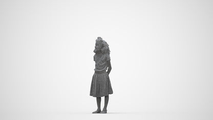 photogrammetry 3D girl casual kids, realistic human model archviz FBX, wireframe back view