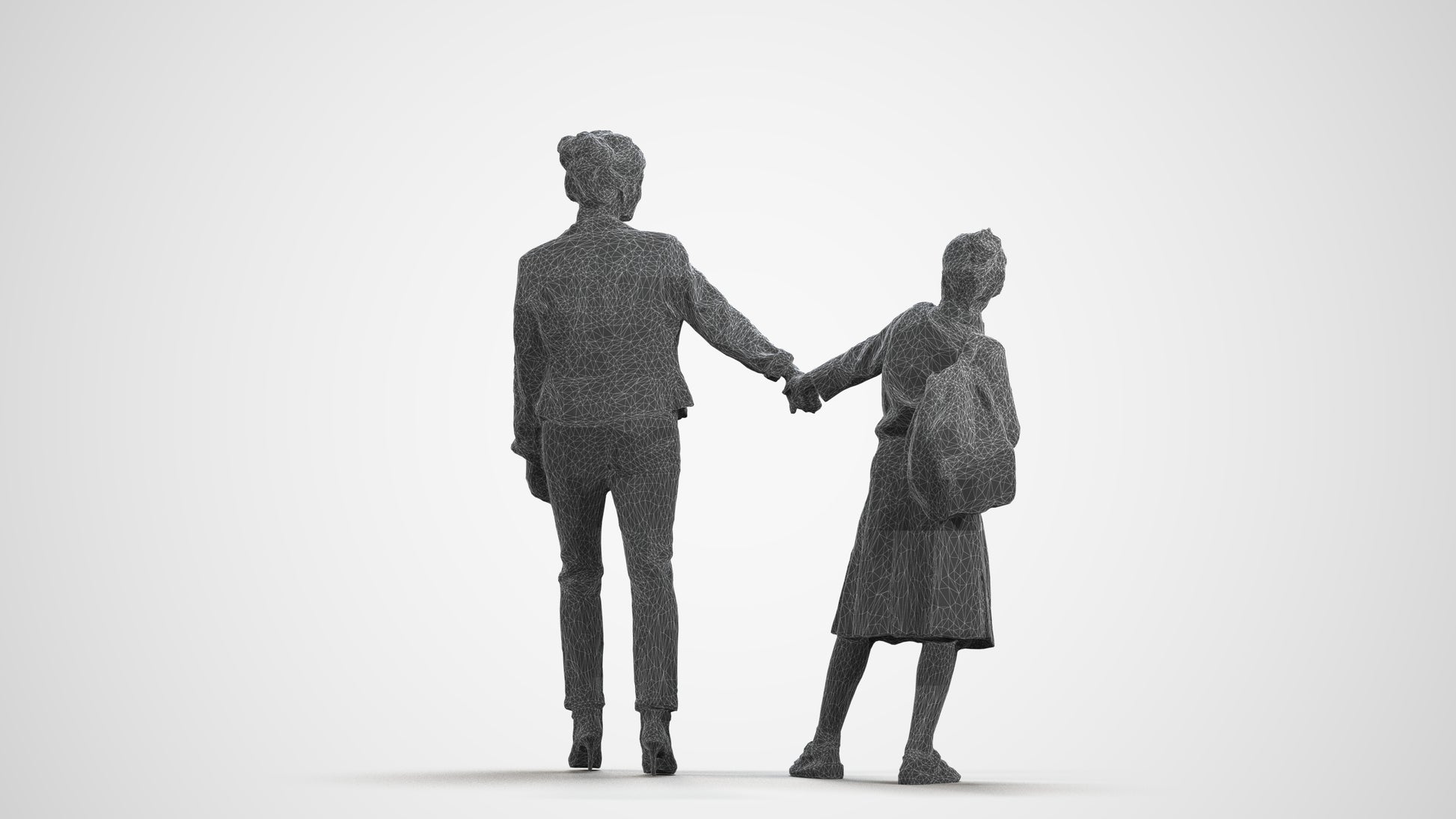 realistic 3D people girl kids, render-ready for V-Ray and Corona, FBX OBJ, wireframe front view