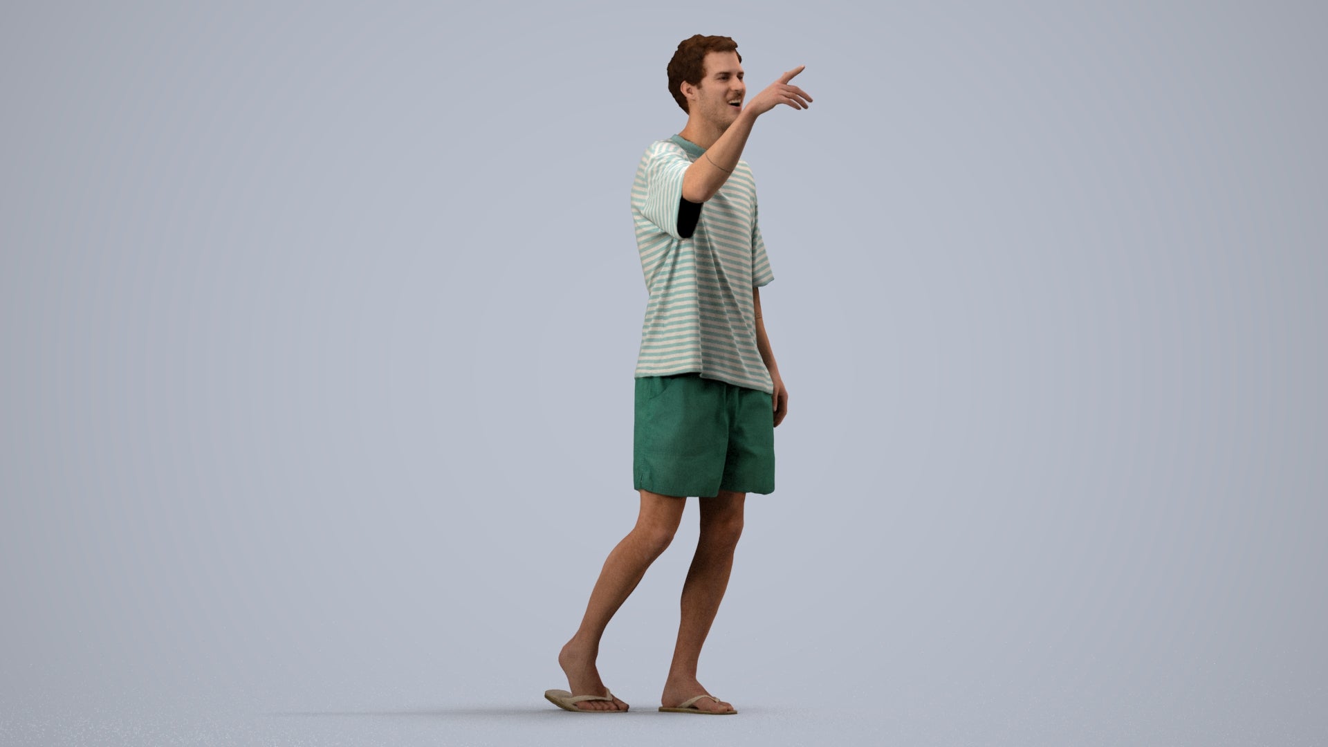scanned 3D man casual walking, photogrammetry people for Enscape and V-Ray, side view render
