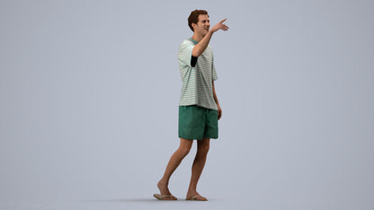 scanned 3D man casual walking, photogrammetry people for Enscape and V-Ray, side view render