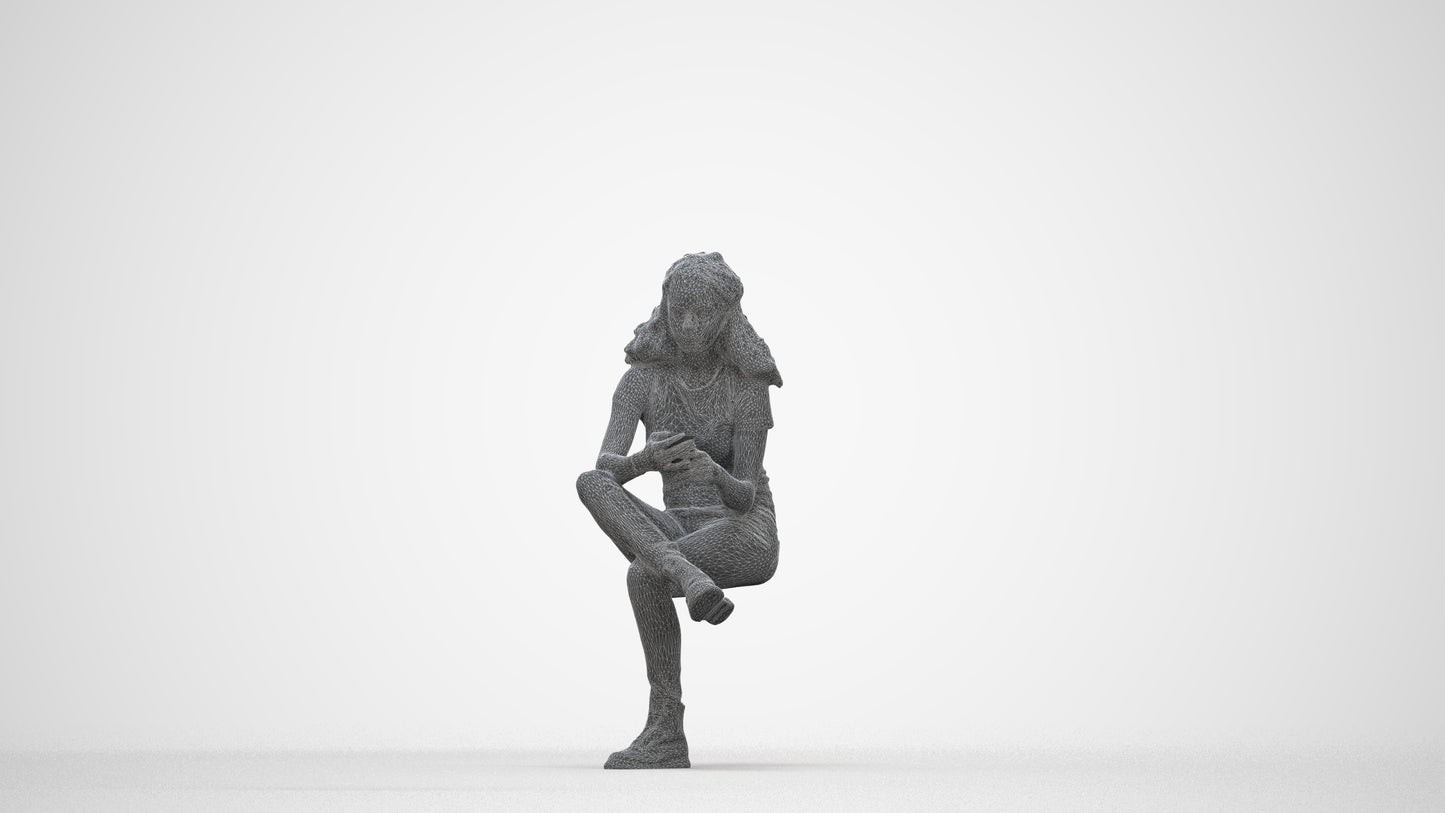 realistic 3D people woman casual sitting, render-ready for V-Ray and Corona, FBX OBJ, wireframe back view