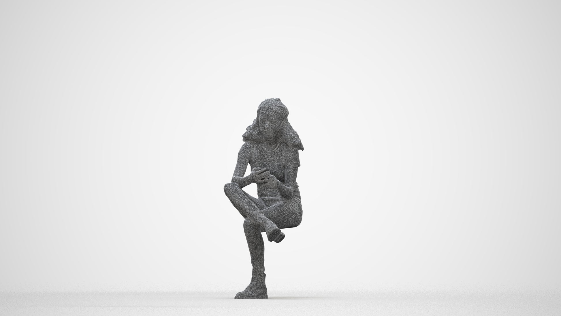 realistic 3D people woman casual sitting, render-ready for V-Ray and Corona, FBX OBJ, wireframe back view