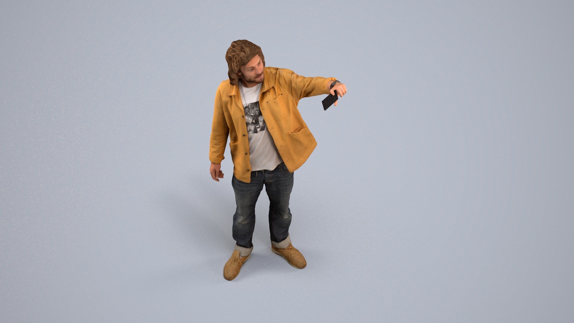 3D human model man casual standing, photogrammetry scanned person for archviz, back view render