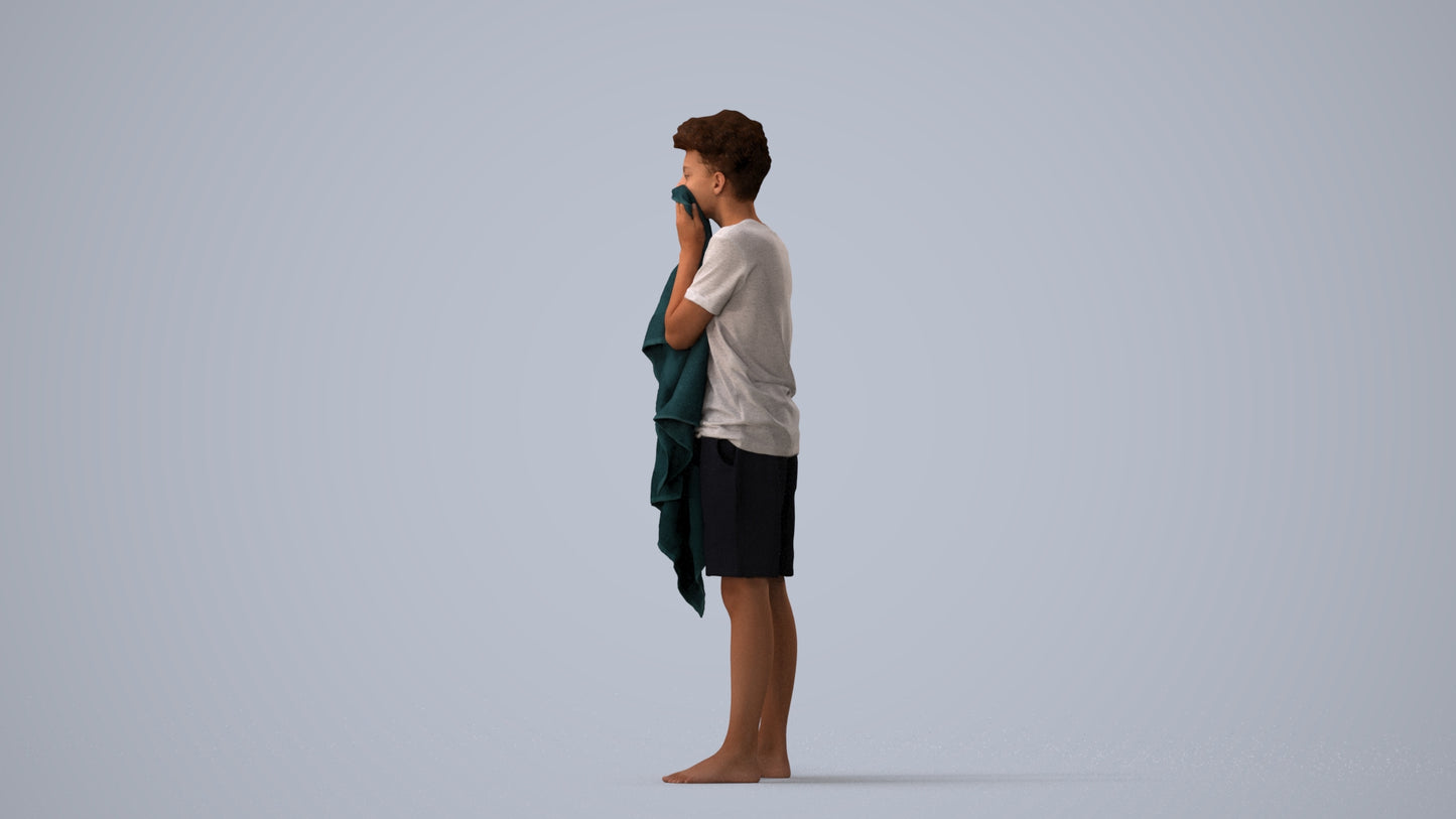 realistic 3D boy casual kids, scanned archviz people for Blender and 3ds Max, three-quarter view render