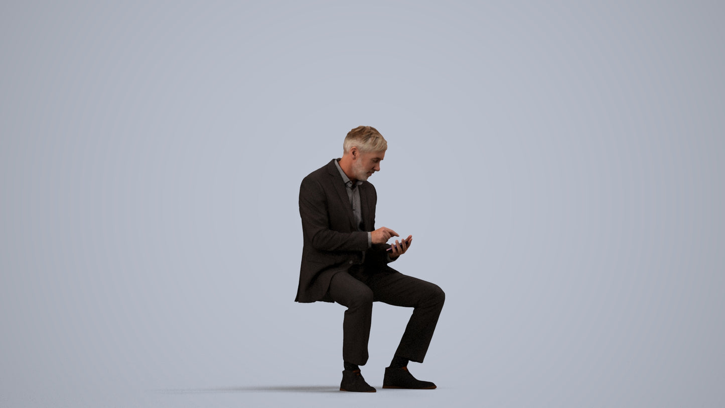 photogrammetry 3D man business, realistic human model archviz FBX, side view render