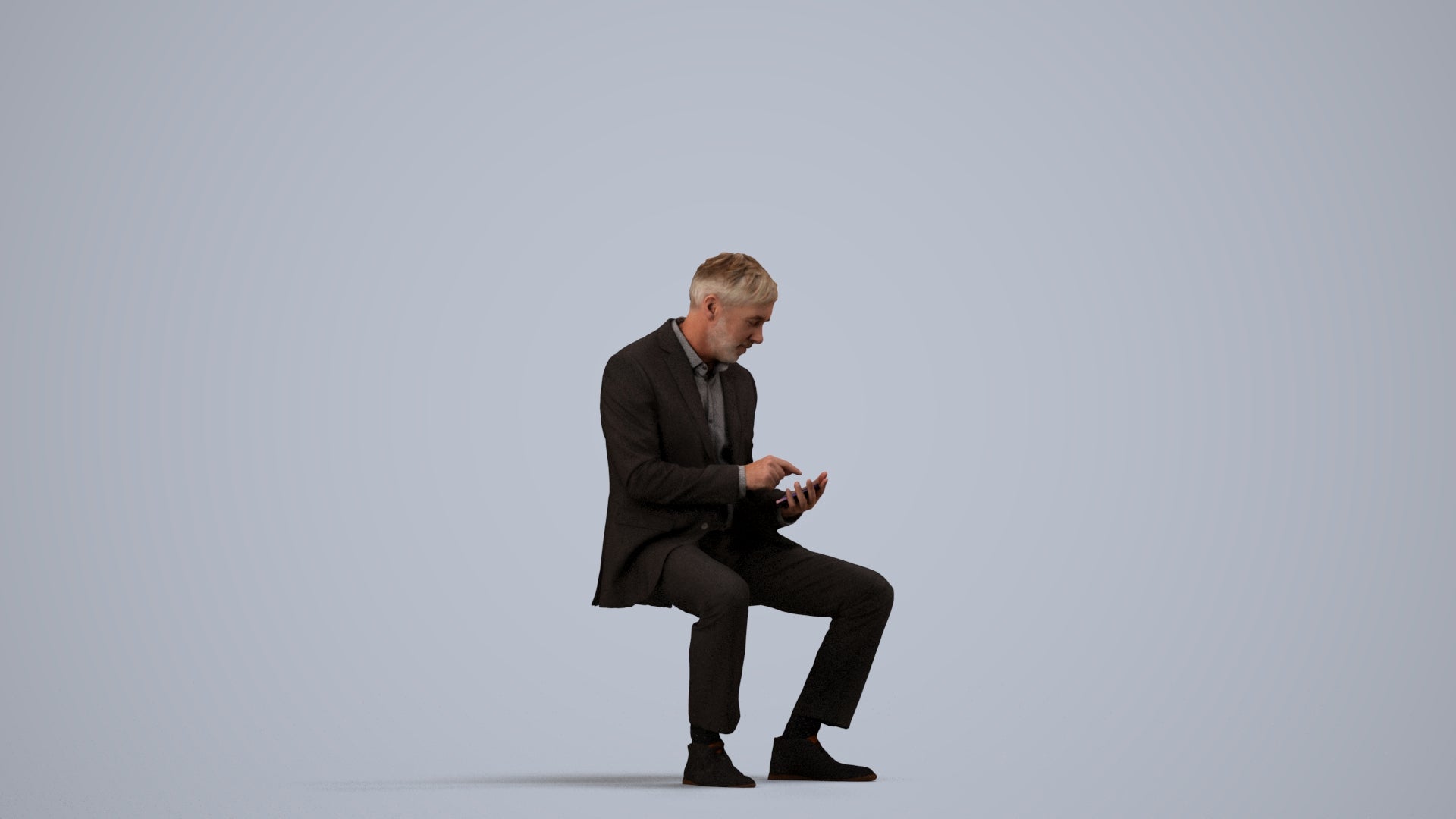 photogrammetry 3D man business, realistic human model archviz FBX, side view render
