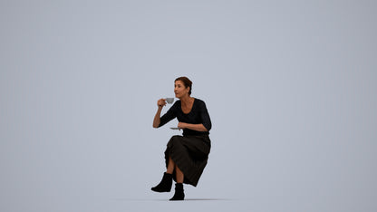 realistic 3D people senior woman casual sitting, render-ready for V-Ray and Corona, FBX OBJ, top-down view render